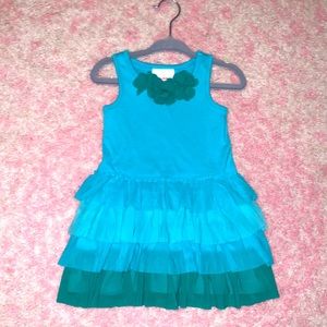 Hanna Andersson size 80 blue/green ruffle dress